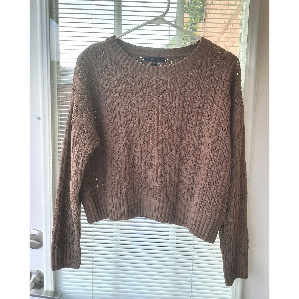 Love Tree Womens Brown Knit Sweater Size Small Fall Girley - Picture 3 of 7